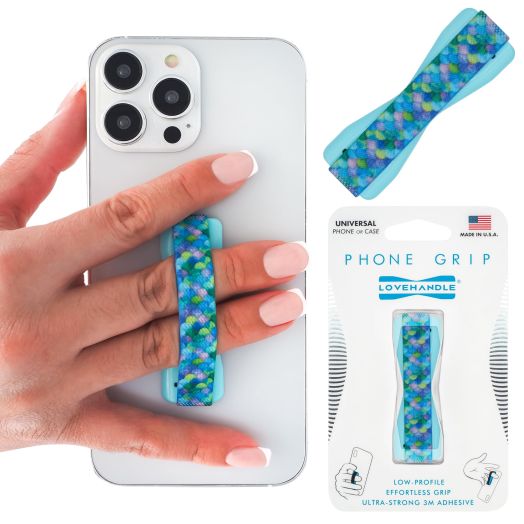 LoveHandle Mermaid Scales Design Phone Grip - Elastic Phone Strap with Light Blue Base - for Most Smartphones and Mini Tablets, lh-01-mermaidscales