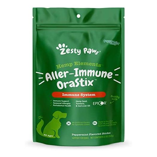 Zesty Paws OraStix for Dogs - Aller-Immune Sticks with Hemp Seed Turmeric EpiCor Supports Immune Function Seasonal Allergies Skin Health Healthy Teeth Gum Blend