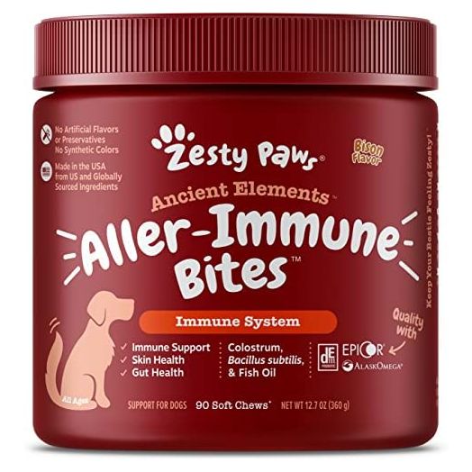 Zesty Paws Allergy Immune Supplement for Dogs - with Omega 3 Wild Alaskan Salmon Fish Oil & EpiCor + Digestive Prebiotics & Probiotics - Anti Itch & Skin Hot Spots + Seasonal Allergies