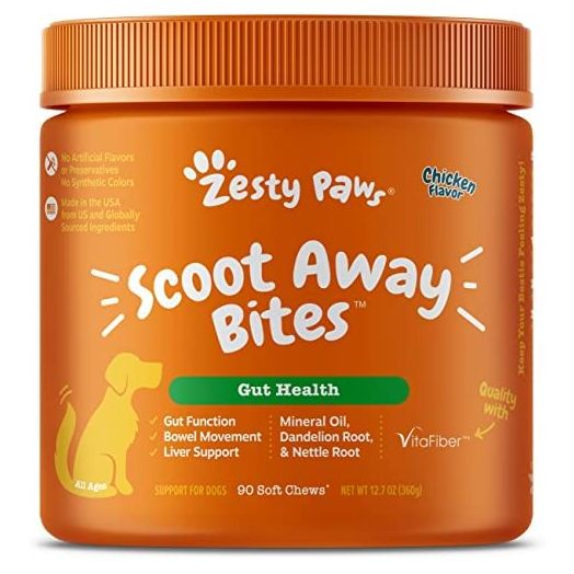 Zesty Paws Scoot Away Soft Chews for Dogs - with Bromelain Enzymes, Vita Fiber & Dandelion Root – for Gut Health & Support for Normal Bowel Movement