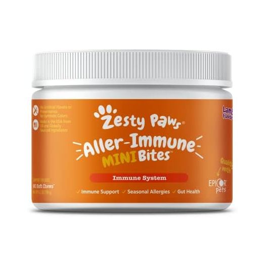 Zesty Paws Dog Allergy Relief - Anti Itch Supplement - Omega 3 Probiotics for Dogs - Digestive Health - Soft Chews for Skin & Seasonal Allergies - with Epicor Pets - Mini - Lamb - 90 Count