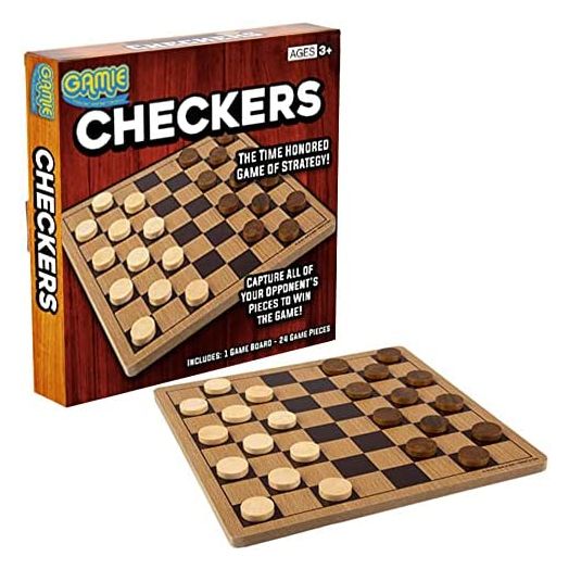 Gamie Wooden Checkers Board Game, Wood Family Board Game for Game Night, Indoor Fun and Parties