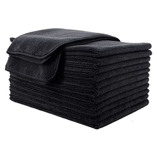 Polyte Professional Quick Dry Lint Free Microfiber Hair Drying Salon Towel, 16 x 29 in, (Black) (12 Pack)