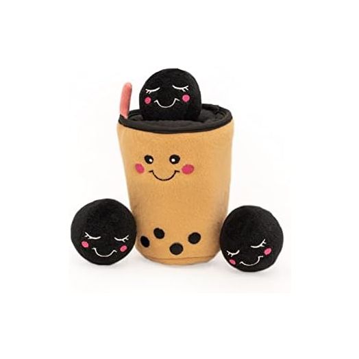 ZippyPaws Burrow, Food Buddies Boba Milk Tea - Interactive Dog Toys for Boredom - Hide and Seek Dog Toys, Colorful Squeaky Dog Toys for Small & Medium Dogs, Plush Dog Puzzles