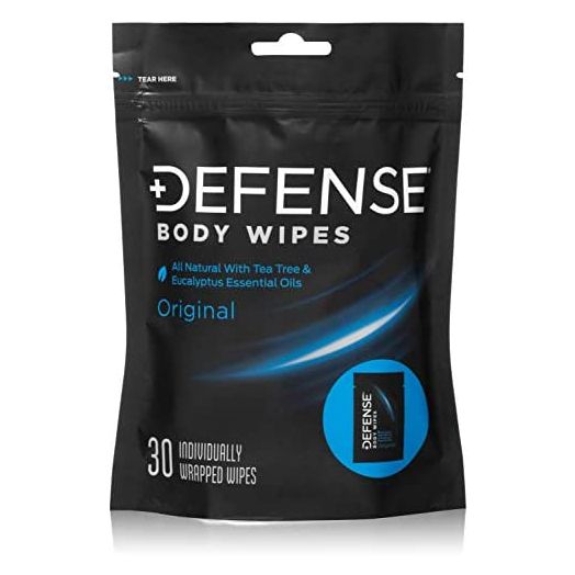 Defense Soap Body Wipes, 30 Individually Packed Travel Wipes - 100% Natural and Pure Pharmaceutical Grade Tea Tree Oil and Eucalyptus Oil