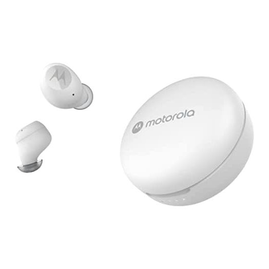 Motorola MOTO BUDS 250 - True Wireless Bluetooth Earbuds with Microphone and Wireless Charging Case - IPX5 Water Resistant, Smart Touch-Control, Lightweight Comfort-Fit, Clear Sound, Deep Bass - White