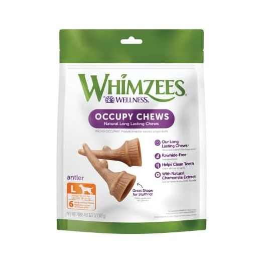 WHIMZEES by Wellness Occupy Antler Natural Dental Chews for Dogs, Long Lasting Treats, Grain-Free, Freshens Breath, Large Breed, 6 count