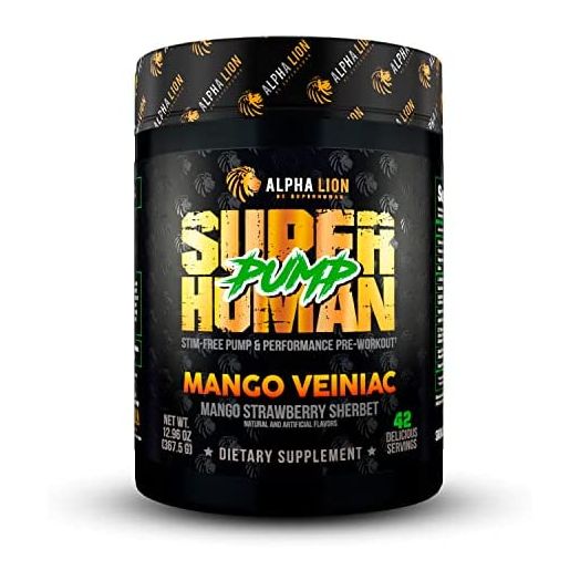 Alpha Lion Pump, Stimulant Free Preworkout, Balloon-Like Muscle Fullness Even After Your Workout (42 Servings, Mango Veniac)