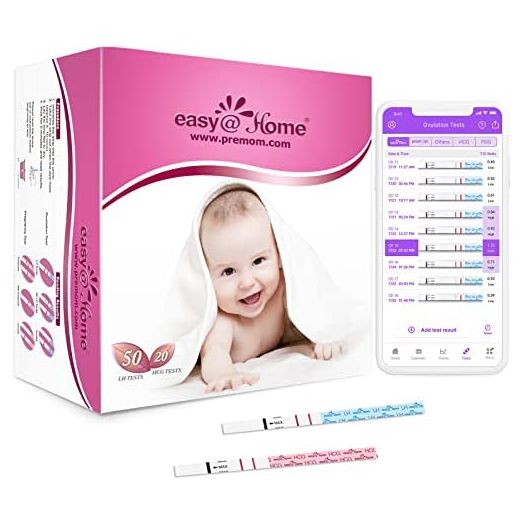 Easy@Home 50 Ovulation Test Strips and 20 Pregnancy Test Strips Combo Kit, (50 LH + 20 HCG)--Package May Vary