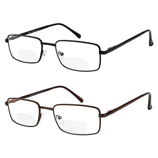 Bifocal Reading Glasses 2 Pack Metal Full Rim Readers Rectangle Glasses for Reading Men and Women +2.5