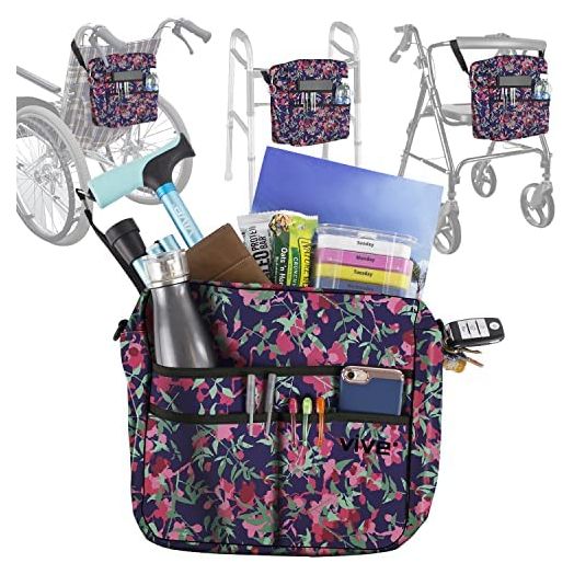 Vive Rollator Bag - Universal Travel Tote for Carrying Accessories on Wheelchair, Rolling Walkers, Transport Chairs, Mobility Scooters - Lightweight Handicap Medical Mobility Aid - for Women, Seniors