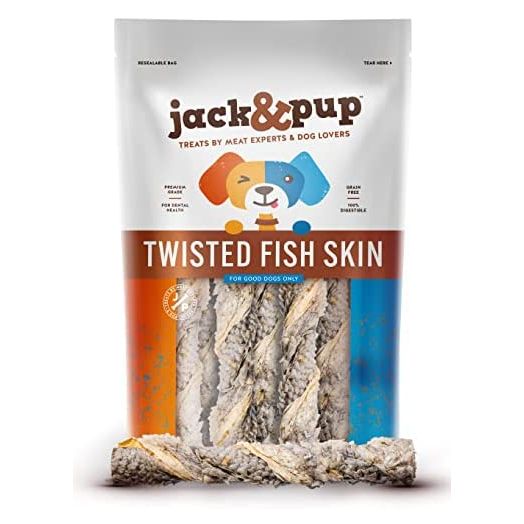 Jack&Pup Fish Skins for Dogs Healthy Dog Treats Small Dogs, Premium Fish Skin Dehydrated Dog Treats for Large Dogs, All Natural Dog Treats for Medium Dogs, Omega 3 Fish Treats for Dogs (18 Pack)