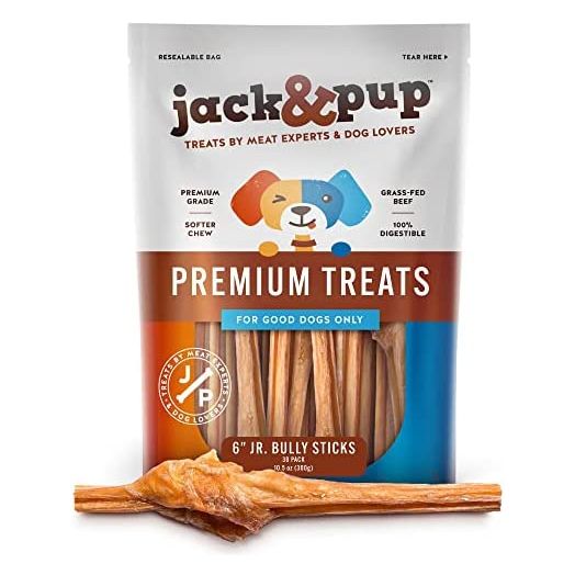 Jack&Pup Bully Sticks for Small Dogs - 6 Inch Junior Bully Stick Dog Chew 6” Long Premium Grade All Natural Gourmet Puppy Treat Chews - Great for Teething Puppies