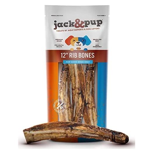 Jack&Pup 12" Rib Bones for Dogs, Large Dog Bones for Large Dogs Single Ingredient Dog Treat Bone for Dogs All Natural Dog Chew Bones, Savory Long Lasting Dog Chews Beef Bones for Dogs (12 Inch 3 Pack)