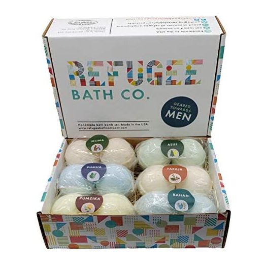 Refugee Bath Co. Mens Variety Bath Bombs, 2.5 oz Each, Cocoa Butter and Plant Based Ingredients, Vegan, Support Refugee Employment in The USA, Made in The USA