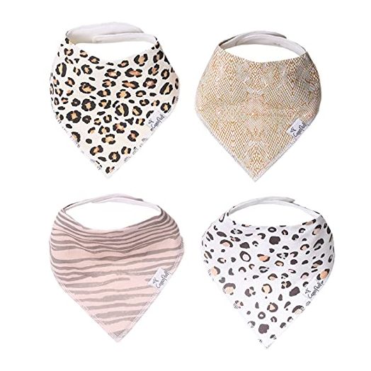 Baby Bandana Drool Bibs for Drooling and Teething 4 Pack Gift Set"Zara"by Copper Pearl, Soft Set of Cloth Bandana Bibs for Any Baby Girl or Boy, Cute Registry Ideas for Baby Shower Gifts