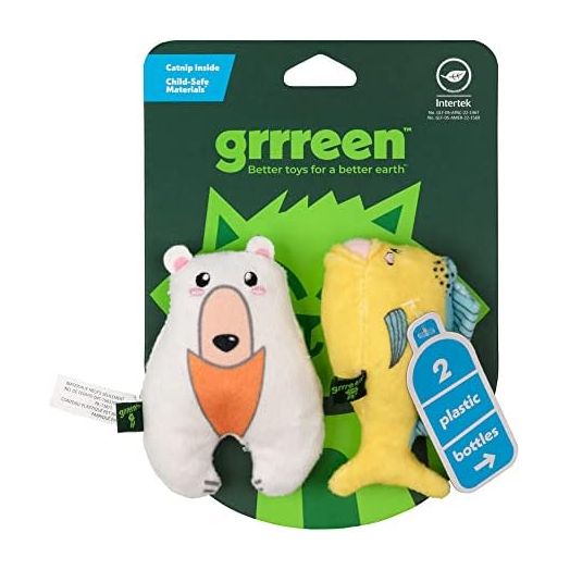 Stuffed Animal Cat Toy | Mahi and Polar Bear | Value 2-Pack for Indoor Cats - Cute Interactive Plush Toys | Made of Eco-Friendly Materials - Go Green!