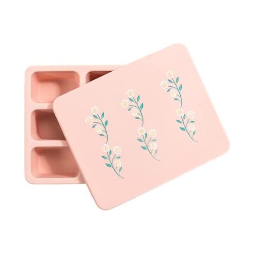 Austin Baby Co - Silicone Bento Box - Leakproof Lunch Box- 5- Leakproof compartments- Dishwasher Safe- Sturdy and BPA Free - For Daycare Toddler and Elementary School Lunch (Wildflower - Ripe Peach)
