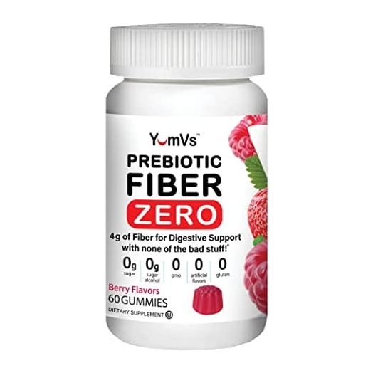 Prebiotic Fiber Zero Gummies by YumVs | Keto Friendly Sugar Free Supplement for Women & Men | 4 g Fiber for Digestive Support | Natural Berry Flavor Chewables-60 Count