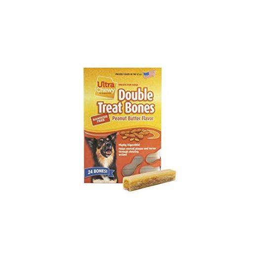 Ultra Chewy Double Treat Bones, Dog Treats, Made in The USA, Healthy Treats, Easy to Digest, Promotes Dental Health, Peanut Butter Flavor (24 Count)
