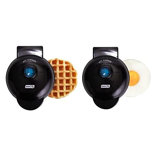 DASH Mini Maker Waffle Maker + Griddle, Griddle + Waffle Iron, Black (2 Pack)