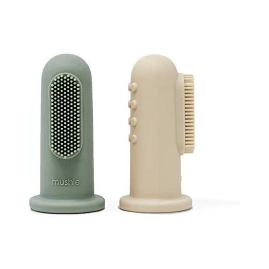 mushie Baby Finger Toothbrush (Cambridge Blue/Shifting Sand) 2-Pack