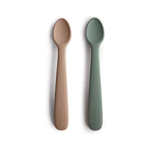 mushie Silicone Baby Feeding Spoons | 2 Pack (Dried Thyme/Natural)