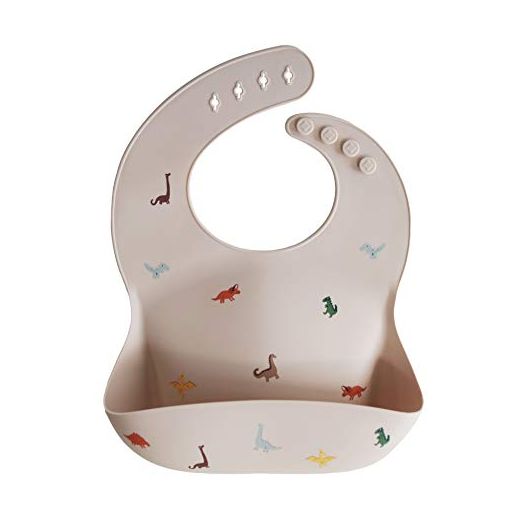 mushie Silicone Baby Bib | Adjustable Fit Waterproof Bibs (Dinosaurs)
