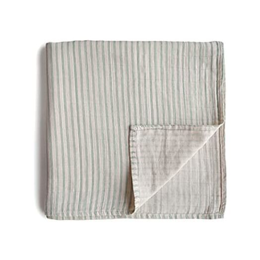 mushie Muslin Baby Swaddle Blanket | 100% Organic Cotton (Sage Stripe)