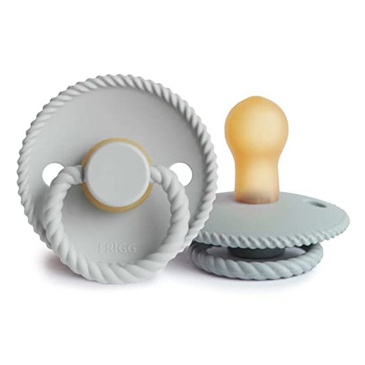 FRIGG Rope Natural Rubber Baby Pacifier | Made in Denmark | BPA-Free (Silver Gray/French Gray, 0-6 Months)