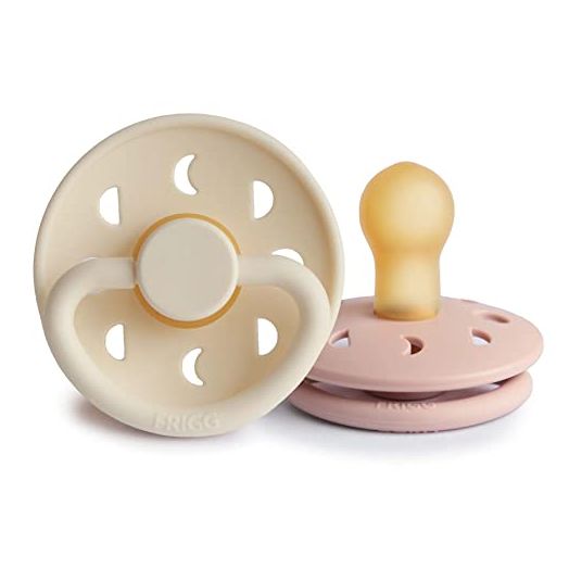 FRIGG Moon Natural Rubber Baby Pacifier | Made in Denmark | BPA-Free (Blush/Cream, 0-6 Months) 2-Pack