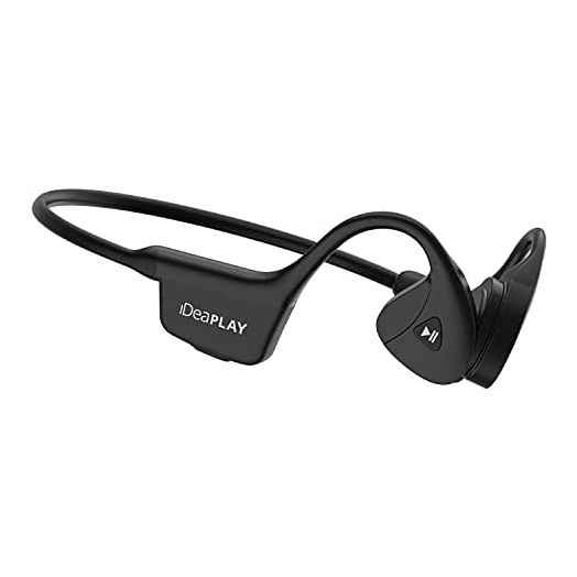 IDEAPLAY Bone Conduction Open Ear Wireless Headphones with Bluetooth 5.1, IP55 Sweatproof Sports Headset with Mic for Running, Cycling, Hiking and Workout (Black)