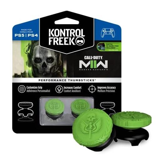 KontrolFreek Call of Duty: Modern Warfare II Performance Thumbsticks for Playstation 4 (PS4) and Playstation 5 (PS5) | 2 High-Rise, Hybrid/Flat | Black/Green