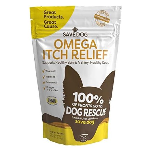 Omega Itch Relief for Dogs – Healthy Skin and Coat Supplement for Dogs with Vitamin E, Flax Oil and Salmon Oil for Dog Itch Relief - Dog Supplement with a Cause (70 Chews)