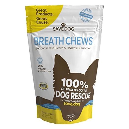 Dog Breath Freshener Chews - Bad Breath Treatment for Dogs – Promotes Fresh Dog Breath, Healthy GI Support and Dental Health - Dog Supplement with a Cause (70 Chews)