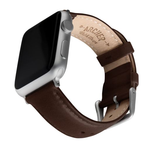 Archer Watch Straps - Top Grain Leather Watch Bands for Apple Watch (Dark Chestnut/Matched Thread, Matte Silver Hardware, 42/44/45/49mm)