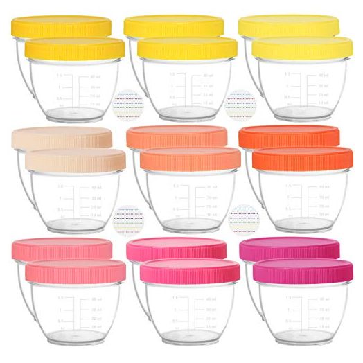 Youngever 18 Sets Baby Food Storage, 2 Ounce Baby Food Containers with Lids, 9 Pink Colors, with Lids Labels