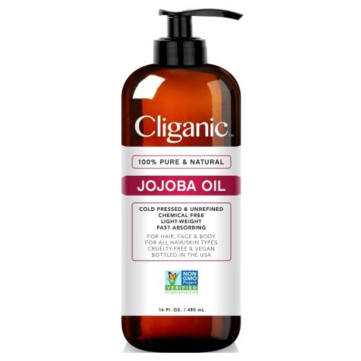 Cliganic Jojoba Oil Non-GMO, Bulk 16oz, 100% Pure, Natural Cold Pressed Unrefined Hexane Free Oil for Hair & Face