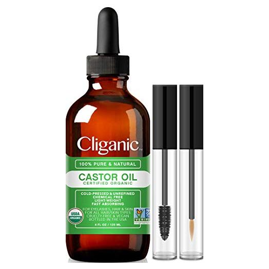 Cliganic Organic Castor Oil, 100% Pure (4oz with Eyelash Kit), For Eyelashes, Eyebrows, Hair & Skin