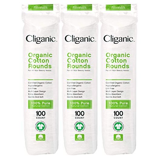Cliganic Organic Cotton Rounds (300 Count) Makeup Remover Pads, Hypoallergenic, Lint-Free | 100% Pure Cotton