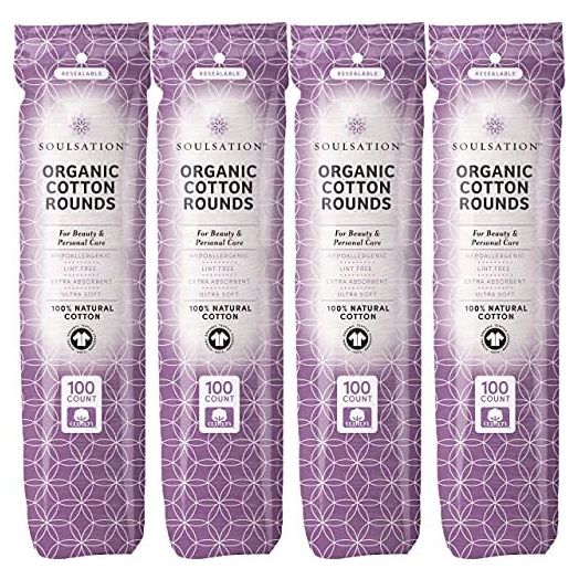 SoulSation Organic Cotton Rounds, 400 Count - Makeup Remover Pads for Face, Lint-Free