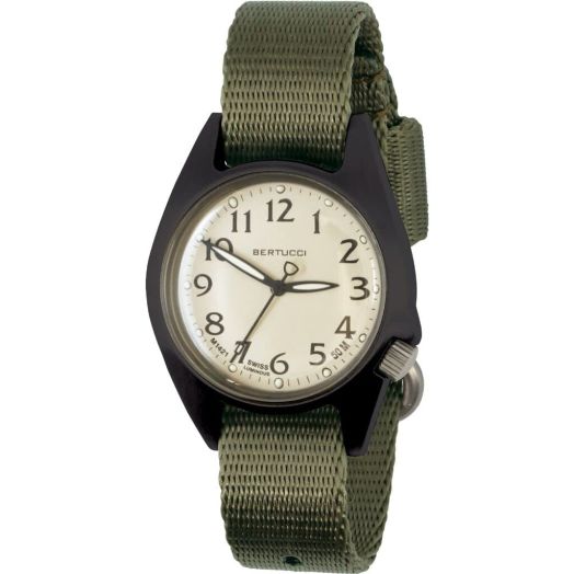 BERTUCCI M-2Ra Women’S Field Watch | Sand Dial/Black Case-349 Field Drab Comfort-Webb™ Band