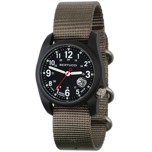 Bertucci Dx3 Super - Black Dial / Black Case- 369 Ghost Gray Nylon Band