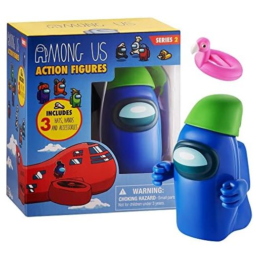 P.M.I. Among Us Action Figure | One of Four 4.5-Inch-Tall Collectibles | Among Us Toys and Playable Mini Toys | Blue Ghost in The Green Hooded Figure with Hidden Hat and Hands