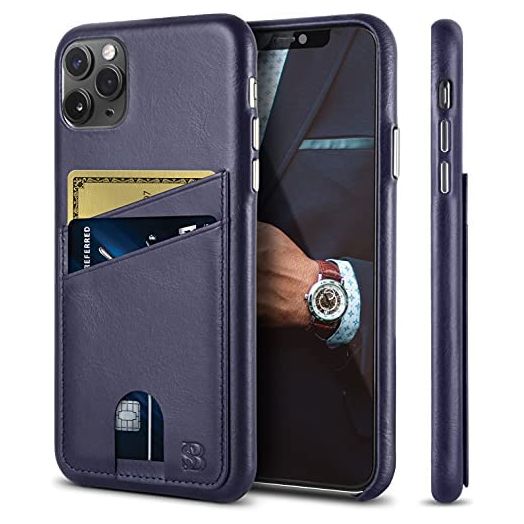 SERMAN BRANDS iPhone 11 Pro/Pro Max Wallet Case with Card Holder - Phone Case for iPhone 11 Pro Full Grain Leather iPhone Case Compatible with - [6.5"] [5.8"] - Wireless Charging (A Blue Pro Max)