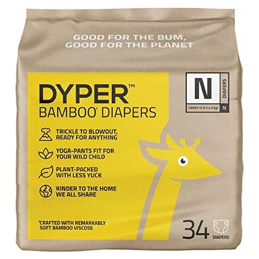 DYPER Bamboo Baby Diapers Size Newborn | Natural Honest Ingredients | Cloth Alternative | Day & Overnight | Plant-Based + Eco-Friendly | Hypoallergenic for Sensitive Infant Skin | Unscented - 34 Count