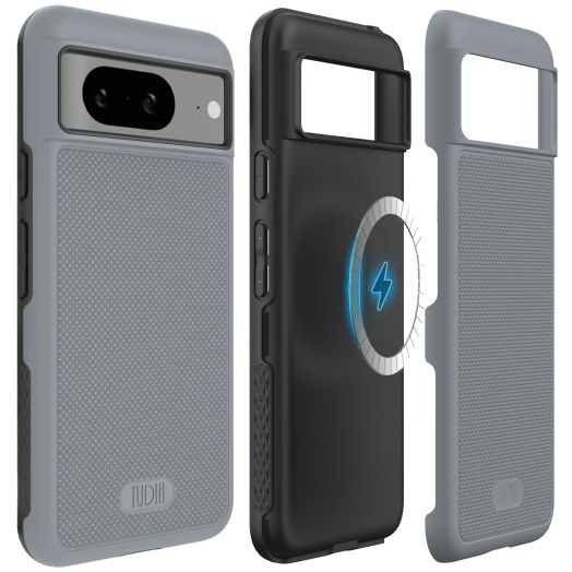 TUDIA MergeGrip Designed for Google Pixel 8 Case 2023, [MagSafe Compatible] Military Grade Slim Dual Layer Heavy Duty Raised Edge Protection Non-Slip Protective Phone Case Cover - Hazel Gray