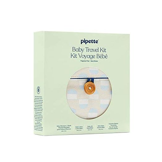 Pipette Baby Travel Kit - Trial Size Toiletries, Baby Gift Set, Hypoallergenic, Free of Synthetic Fragrances, Cruelty-Free, 4 Products + Travel Pouch