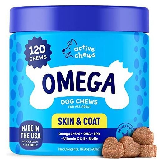 Omega 3 Fish Oil for Dogs Soft Chews - Omega 3 for Dogs with Biotin & Vitamin E for Shiny Coat - Dog Skin and Coat Supplement for Itchy, Dry Skin - Shedding Omega 3 6 9 Oil for Dog