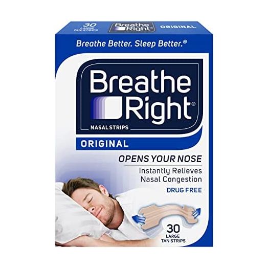 Breathe Right Original Nose Strips to Reduce Snoring and Relieve Nose Congestion, Tan, 30 Count (Packaging May Vary)